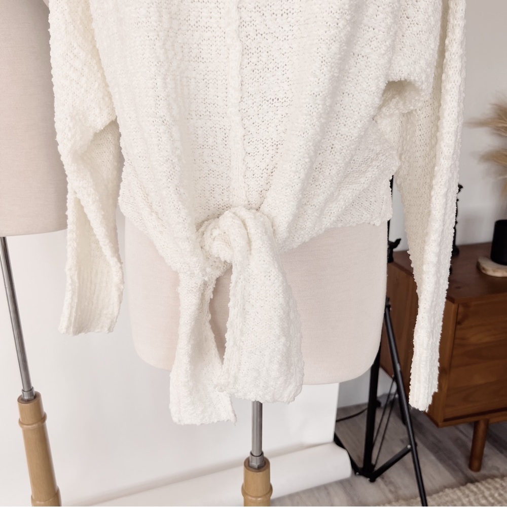 WHITE OVERSIZED TIE UP DROP SLEEVE KNIT SWEATER - Picture 10 of 10